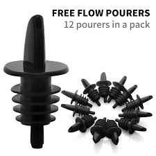 LIQUOR POURER - FLOP TOP - BLACK (DOZEN PACK)
