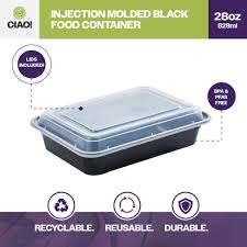 28 OZ BLACK RECTANGULAR MICRO. CONT. WITH LID / 150 PER CASE