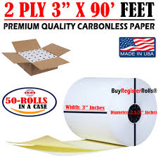 BOND REGISTER ROLL / 2-PLY CARBONLESS / 3 X 90 (50/CASE)