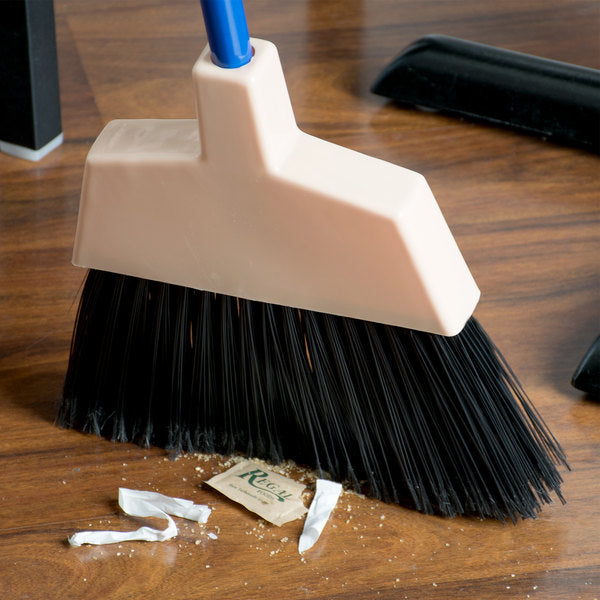 10" ANGLED BROOM WITH BLACK FLAGGED BRISTLES AND 45 1/4" HANDLE