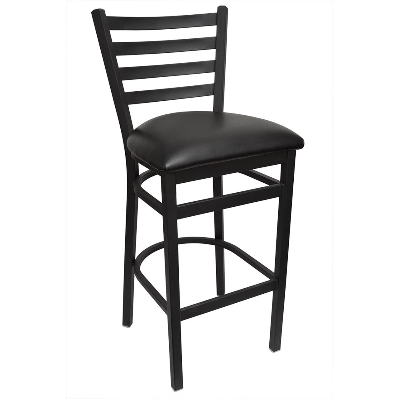 BARCONIC® BLACK FRAME BAR STOOL - LADDER BACK - BLACK VINYL SEAT