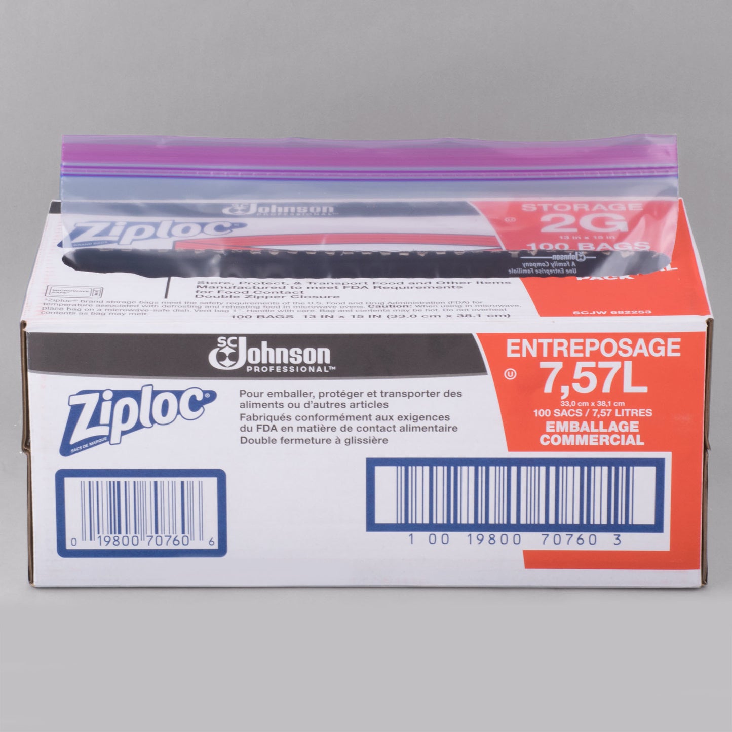 DIVERSEY ZIPLOC 2-GALLON STORAGE BAG 1.75 MIL (100/BAGS)