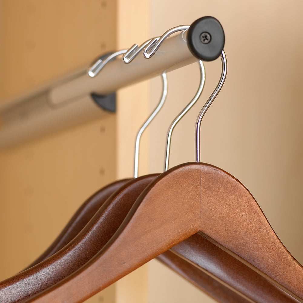 LADIES' WOOD FLAT SUIT HANGER W/CLIPS- BALL TOP HOOK- WALNUT (100/CS)