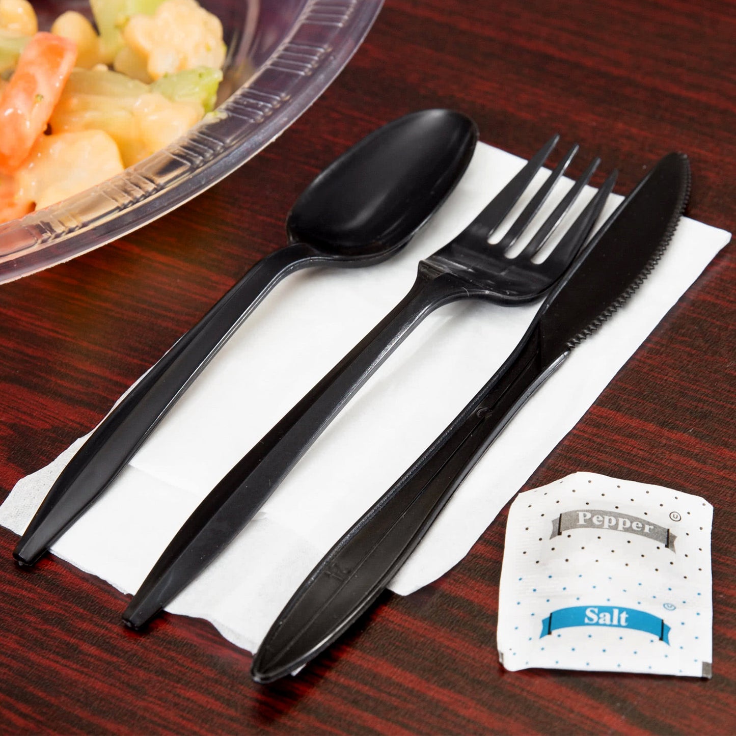 CUTLERY KIT / MEDIUM WEIGHT / BLACK (F,K,S,S&P NAPKIN) (250/CS)