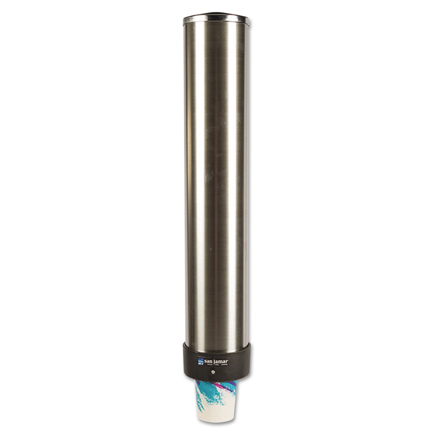 LARGE WATER CUP DISPENSER W/REMOVABLE CAP, WALL MOUNTED, STAINLESS STEEL
