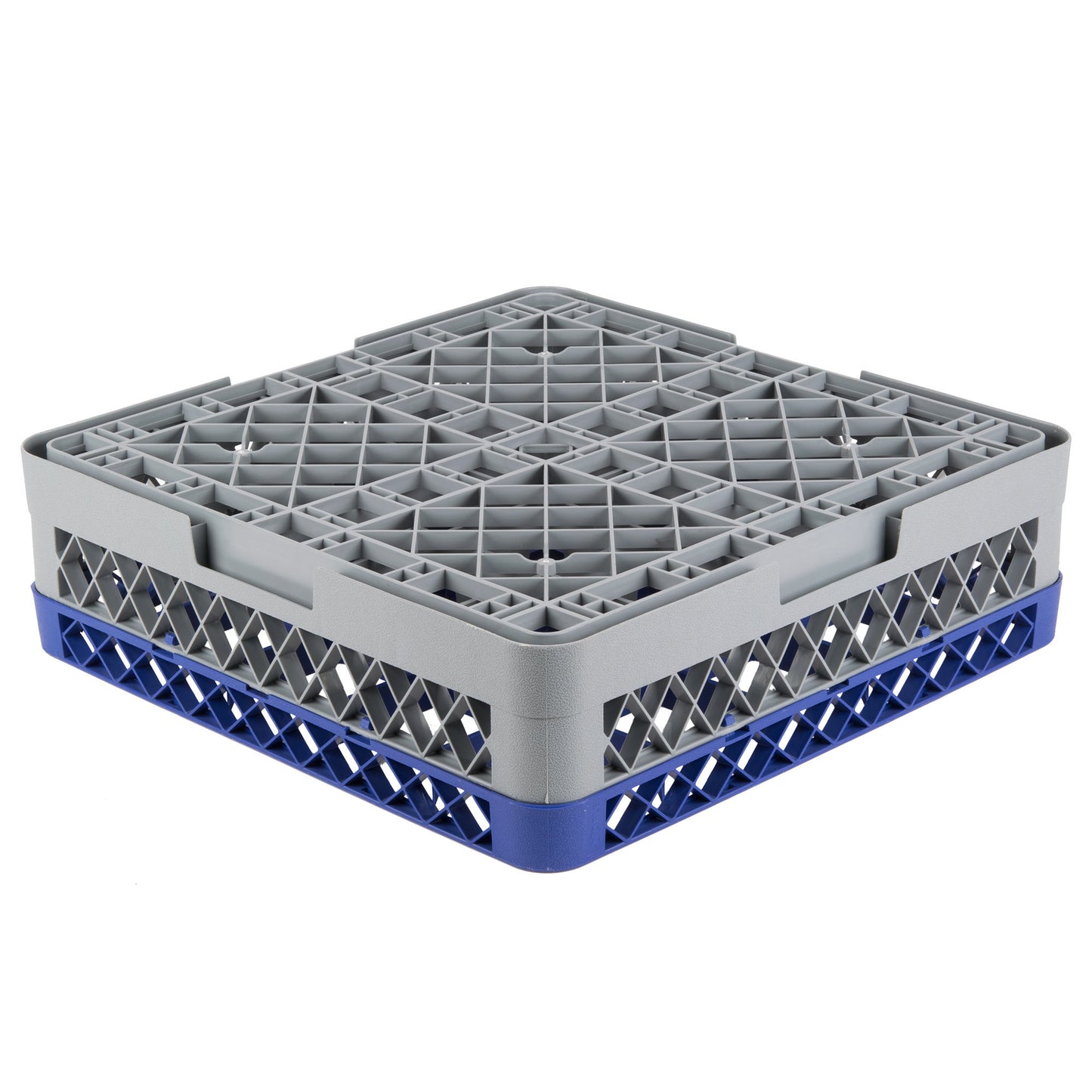 25-COMPARTMENT GRAY FULL-SIZE GLASS RACK WITH BLUE EXTENDER - 19 3/8" X 19 3/8" X 5 3/4"
