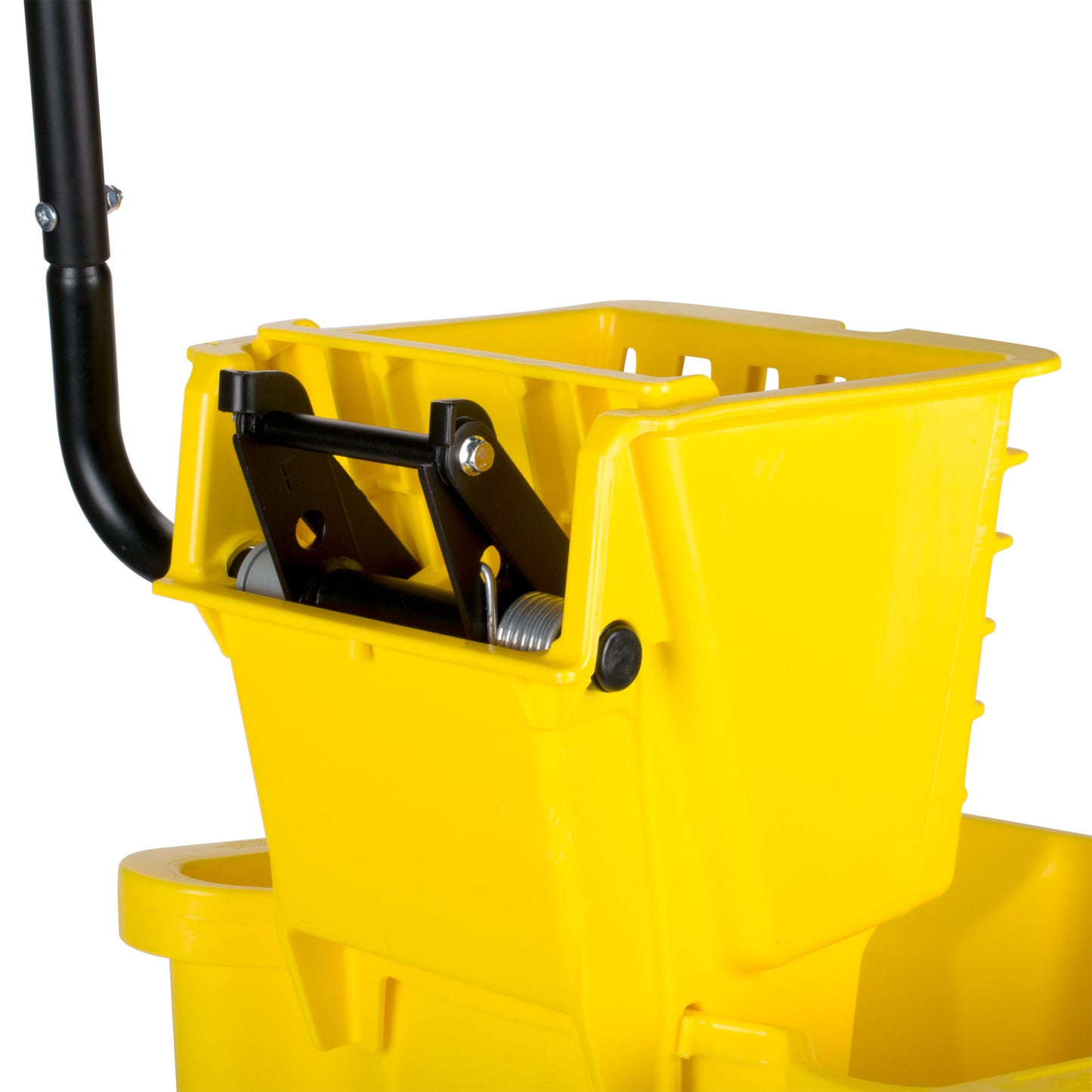 35 QT SPLASH GUARD SIDE-PRESS MOP BUCKET COMBO PACK YELLOW. COME WITH 3" NON-MARKING GREY CASTERS AND SW12 SIDE-PRESS WRINGER.