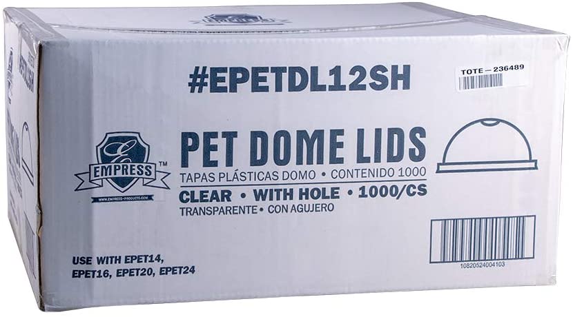 EMPRESS DOME LID W/ HOLE FITS 12OZ SQT - 24OZ PET CUPS 20 / 50 CS