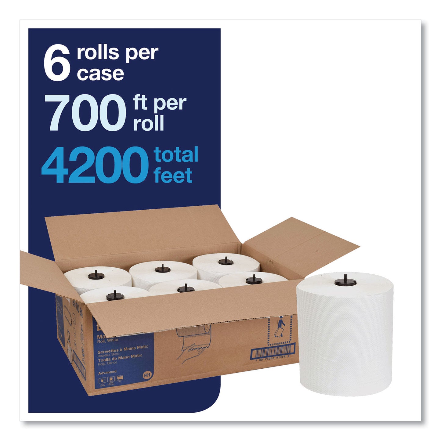290089 / TORK ADVANCED MATIC HAND TOWEL ROLL, WHITE, 1-PLY, 700 FT (6/CS)