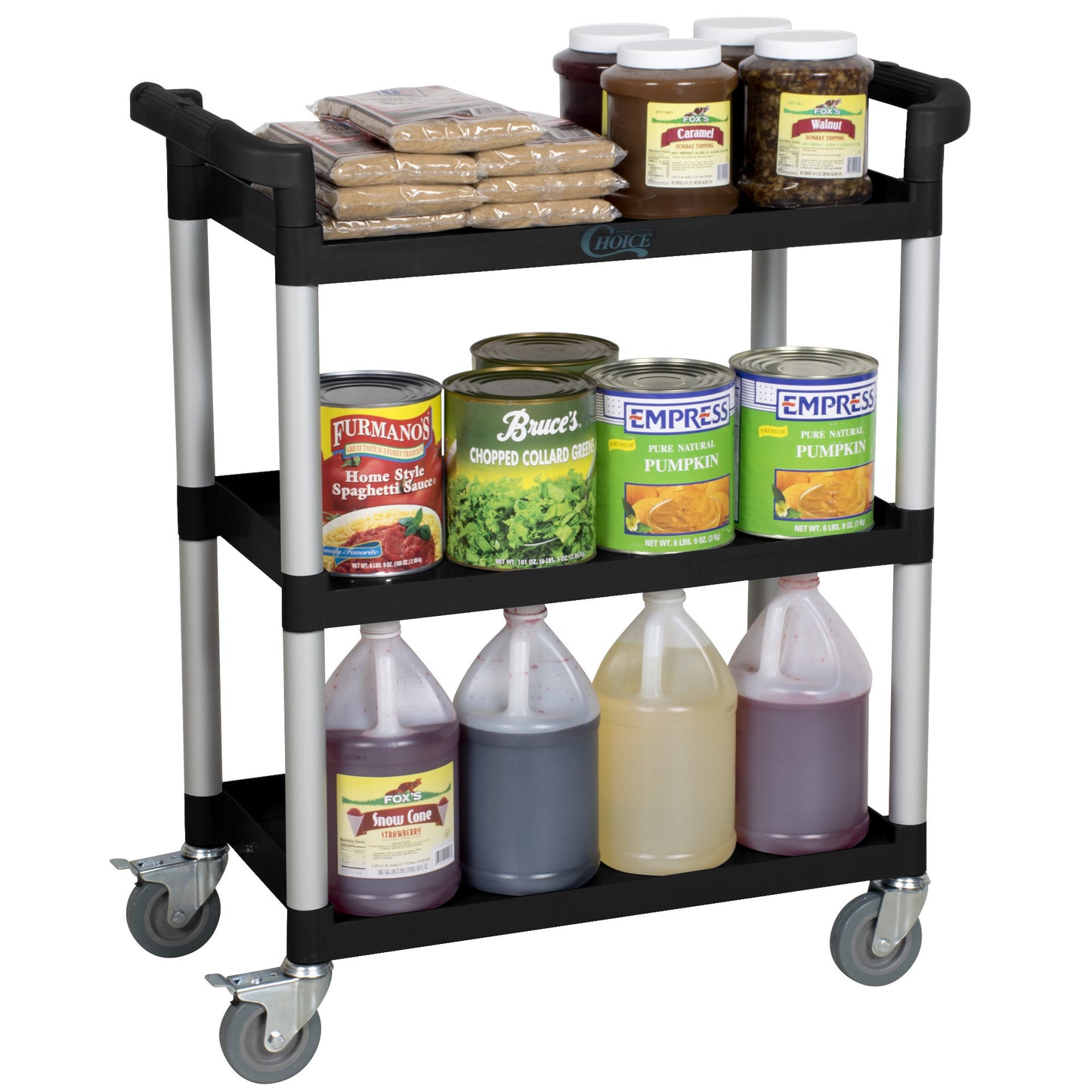 BLACK UTILITY / BUS CART WITH THREE SHELVES - 32" X 16"