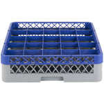 25-COMPARTMENT GRAY FULL-SIZE GLASS RACK WITH BLUE EXTENDER - 19 3/8" X 19 3/8" X 5 3/4"