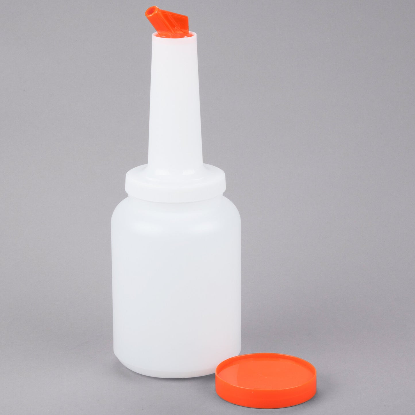 2 QT. WHITE POUR BOTTLE WITH ORANGE SPOUT AND CAP