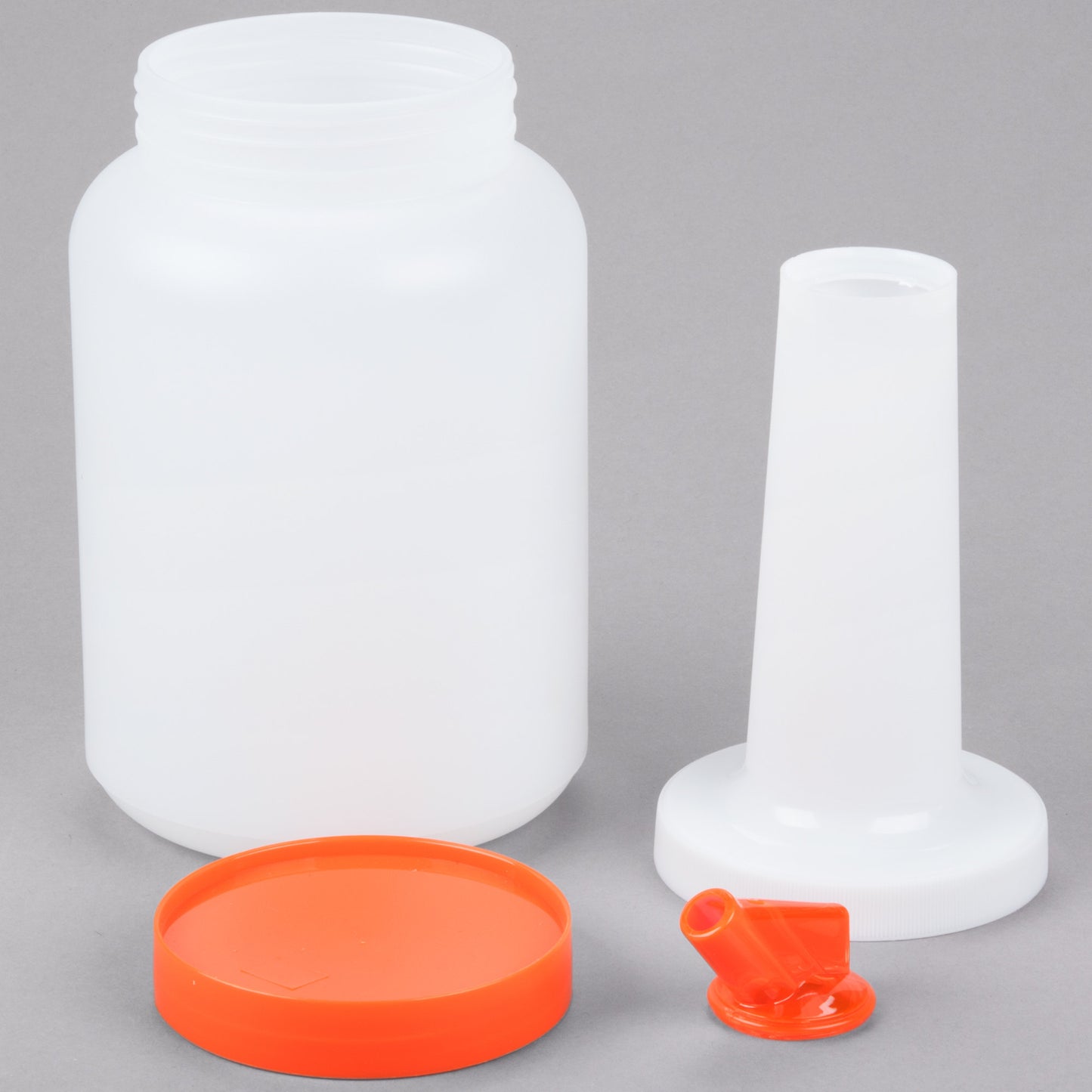 2 QT. WHITE POUR BOTTLE WITH ORANGE SPOUT AND CAP