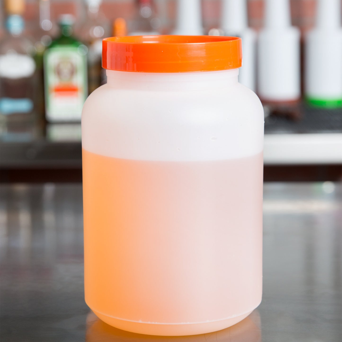 2 QT. WHITE POUR BOTTLE WITH ORANGE SPOUT AND CAP