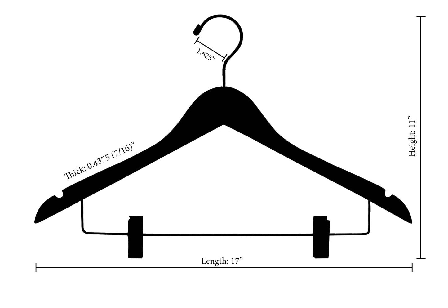 LADIES' WOOD FLAT SUIT HANGER W/CLIPS- BALL TOP HOOK- WALNUT (100/CS)