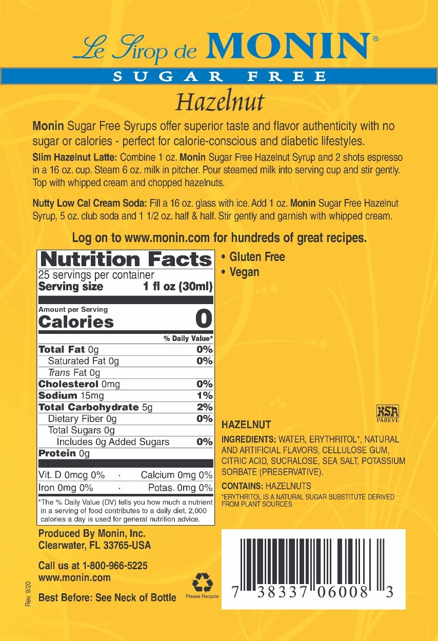 SUGAR FREE HAZELNUT FLAVORING SYRUP / 750 ML (EACH)
