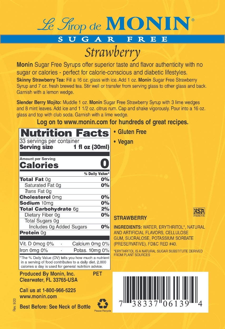 STRAWBERRY SUGAR FREE / MONIN / 1 LITER / (4/CS)
