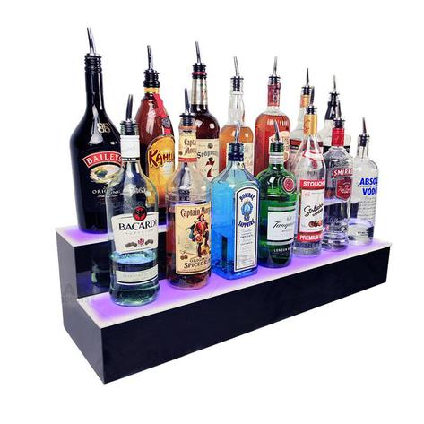 LIQUOR SHELF / 2 TIER / BLACK / MULTI COLOR LED'S / 24" LENGTH