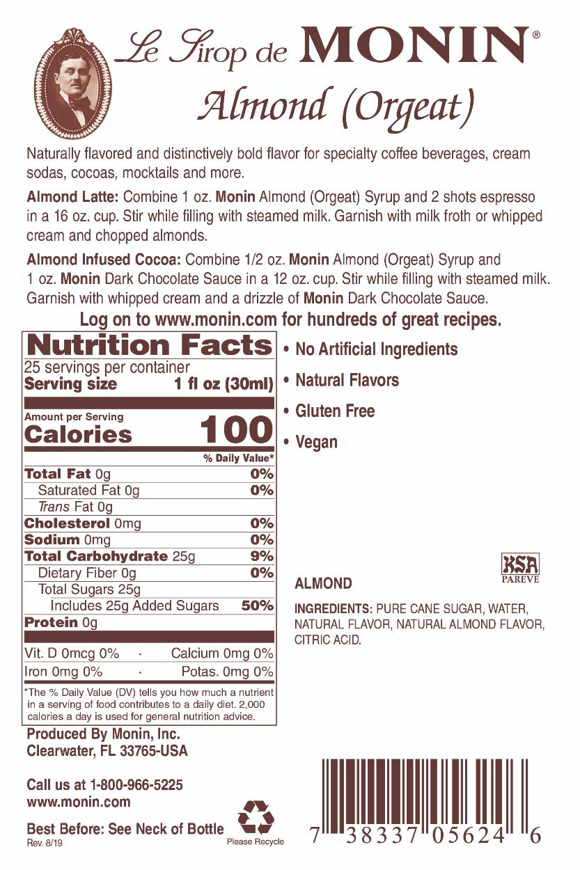 ALMOND (ORGEAT) / MONIN / 1 LITER / (4/CS)