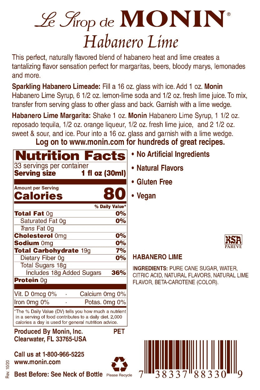 LIME, HABANERO / MONIN / 1 LITER / (4/CS)