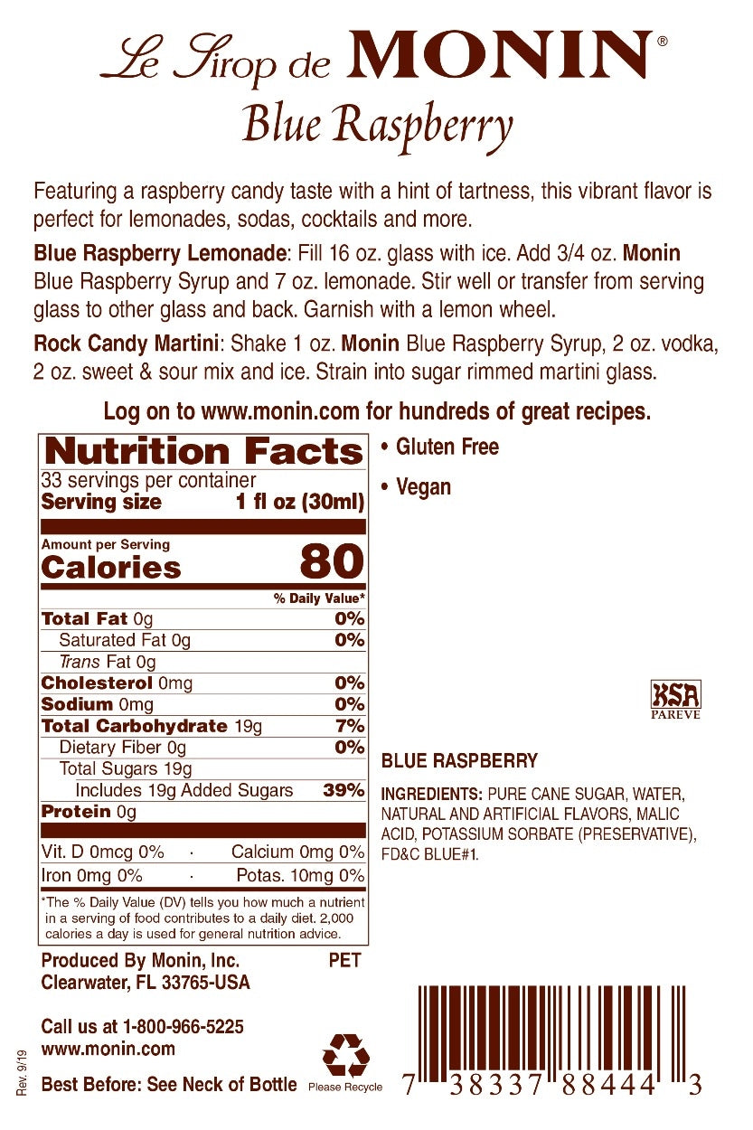 BLUE RASPBERRY / MONIN / 1 LITER / (4/CS)