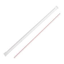 WRAPPED JUMBO STRAWS, 10 1/4", PLASTIC, WHITE W/ RED STRIP,