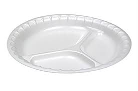 PACTIV / 10.25" FOAM PLATE / WHITE / 3 COMPARTMENT / 500