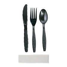 CRYSTAL WARE BLACK K/F/TS/S&P NAPKIN KIT SLEEK HEAVY WEIGHT
