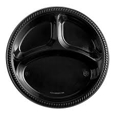 10 INCH PLASTIC PLATE / BLACK / 3 COMPARTMENT (500/CS)