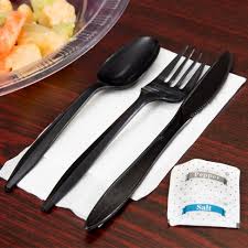 CUTLERY KIT / MEDIUM WEIGHT / BLACK (F,K,S,S&P NAPKIN)