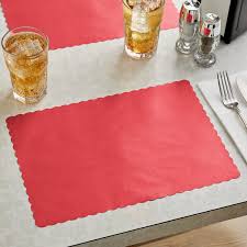 10" X 14" RED COLORED PAPER PLACEMAT WITH SCALLOPED EDGE
