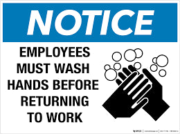 EMPLOYEES MUST WASH HANDS BEFORE RETURNING TO WORK SIGN