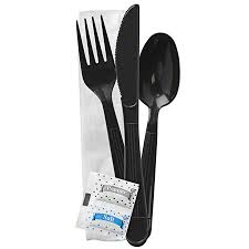 CRYSTAL WARE BLACK K/F/TS/S&P NAPKIN KIT SLEEK HEAVY WEIGHT