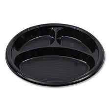 10 INCH PLASTIC PLATE / BLACK / 3 COMPARTMENT (500/CS)