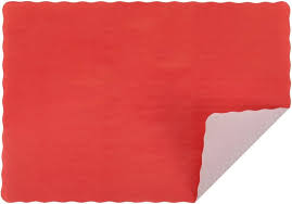 10" X 14" RED COLORED PAPER PLACEMAT WITH SCALLOPED EDGE