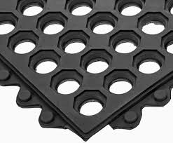 INTERLOCKING RUBBER FLOOR MAT - BLACK, ANTI-FATIGUE - 3 X 3