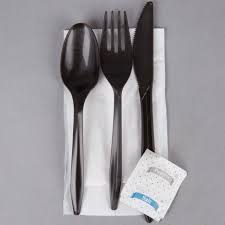 CUTLERY KIT / MEDIUM WEIGHT / BLACK (F,K,S,S&P NAPKIN)