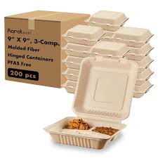 9 X 9 /  BIODEGRADABLE MOLDED FIBER HINGED TRAY (200/CS)