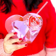 20 OZ HEART SHAPED NOVELTY CUP / PINK / CUP WITH LID & STRAW