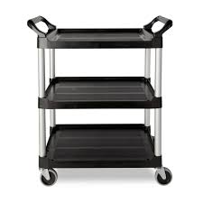 BLACK UTILITY / BUS CART WITH THREE SHELVES - 32" X 16"