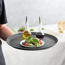 14 INCH ROUND - BLACK NON-SKID FIBERGLASS SERVING TRAY