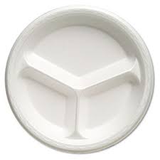 10 INCH 3 COMPARTMENT FOAM TRAY - WHITE - CASE 500