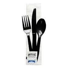 CUTLERY KIT / MEDIUM WEIGHT / BLACK (F,K,S,S&P NAPKIN)