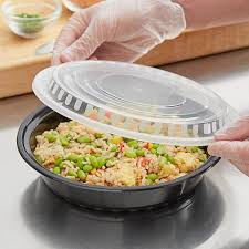 48 OZ BLACK ROUND MICROWAVABLE HEAVY WEIGHT CONTAINER WITH