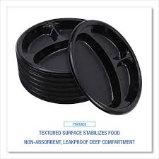 10 INCH PLASTIC PLATE / BLACK / 3 COMPARTMENT (500/CS)
