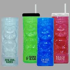 PLASTIC TIKI GLASS - 24OZ - BLUE