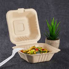 6 X 6 /  BIODEGRADABLE MOLDED FIBER HINGED TRAY (500/CS)