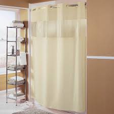 SHOWER CURTAIN, BEIGE, WITH 12" SHEER VOILE WINDOW, 71 X