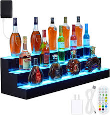 LIQUOR SHELF / 3 TIER / BLACK / MULTI COLOR LED'S / 24"