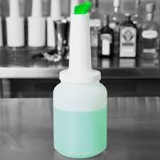 2 QT. WHITE POUR BOTTLE WITH GREEN SPOUT AND CAP